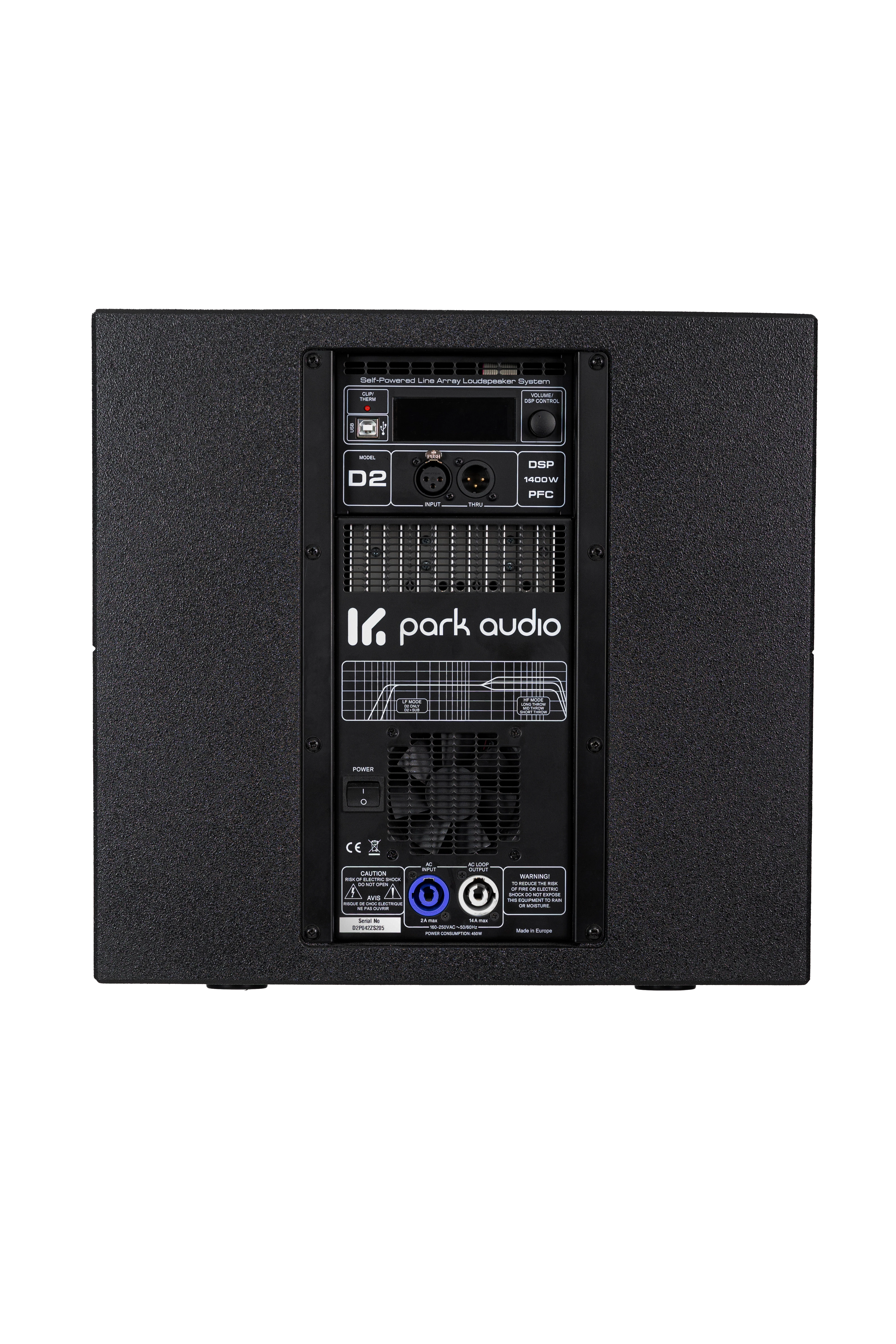 Panel posterior del amplificador incorporado D2-P